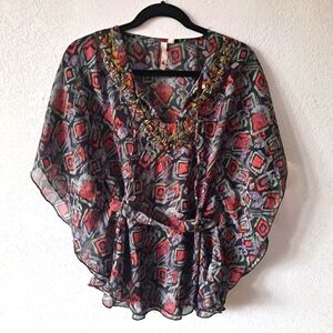 American Star Geometric Butterfly Sleeve Blouse